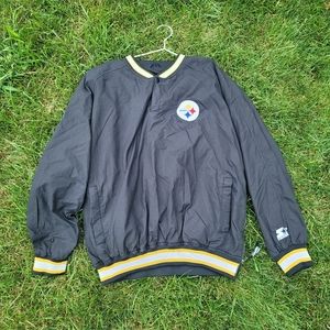 Vintage 90s Starter Proline NFL Steelers Black Pullover Windbreaker Men's Large